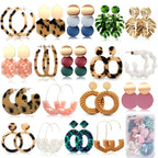 FIFATA 18 Pairs Vacation Statement Earrings for Women Straw Rattan Earrings Acrylic Resin Hoop Drop Dangle Earrings Set Hypoallergenic for Sensitive Ears