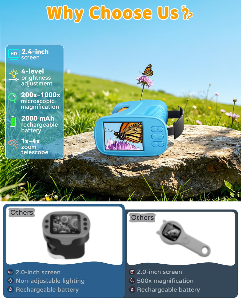 1000X Handheld Microscope for Kids, 4K Digital Kids Microscope Science Kits