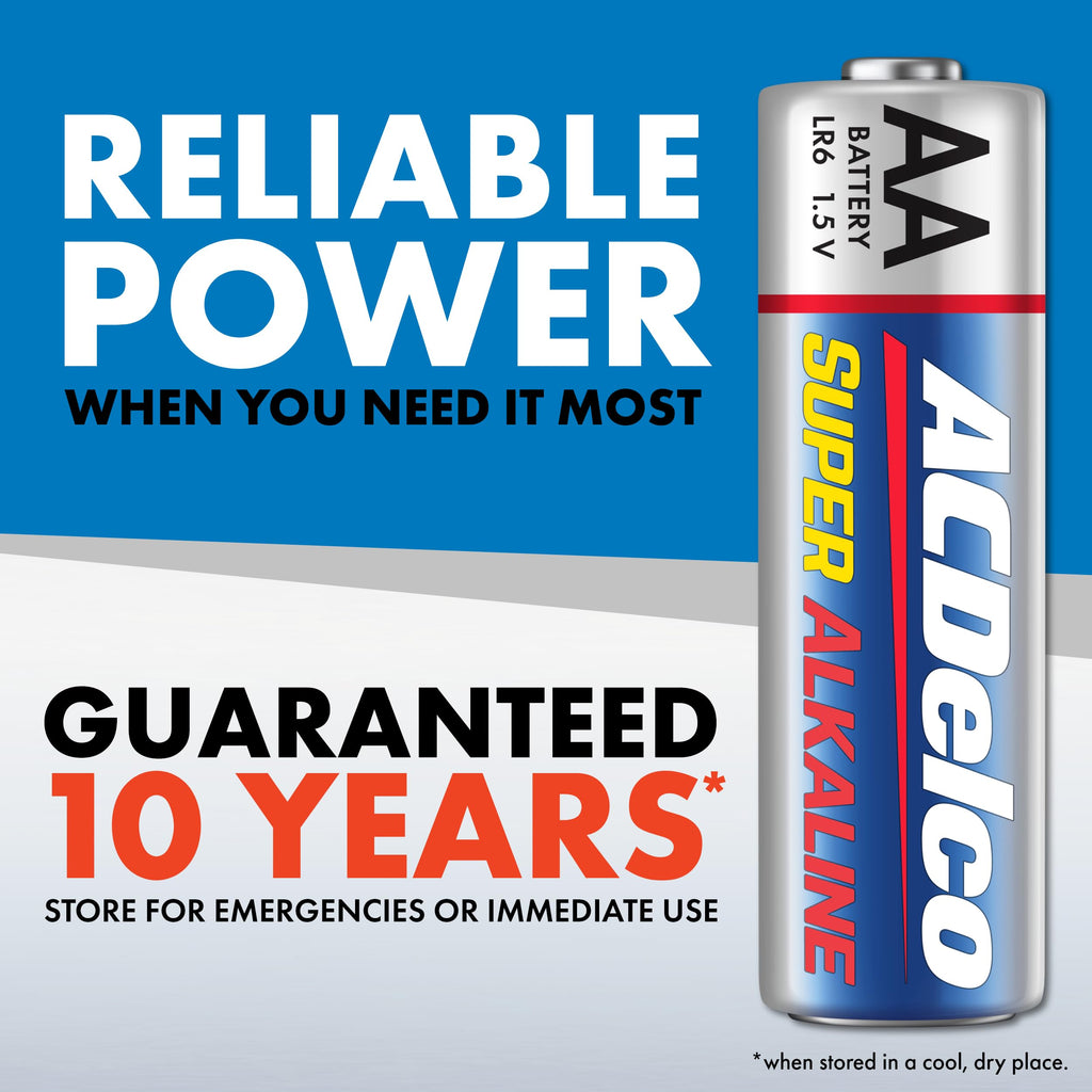 ACDelco 24-Count Double AA Batteries, Maximum Power Super Alkaline Battery for Home and Office, 10-Year Shelf Life, Reclosable Packaging (Pack of 3)