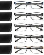 JOLISU 5PCS Reading Glasses Men - Blue Light Blocking Computer Metal Thin Frame Readers For Mens/Women W/Case（2.00）