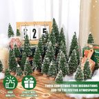 30Pcs Mini Christmas Trees Artificial Christmas Tree Bottle Brush Trees with Wooden Base for Christmas Decor Christmas Party Home Table Craft Decorations(Green-A)