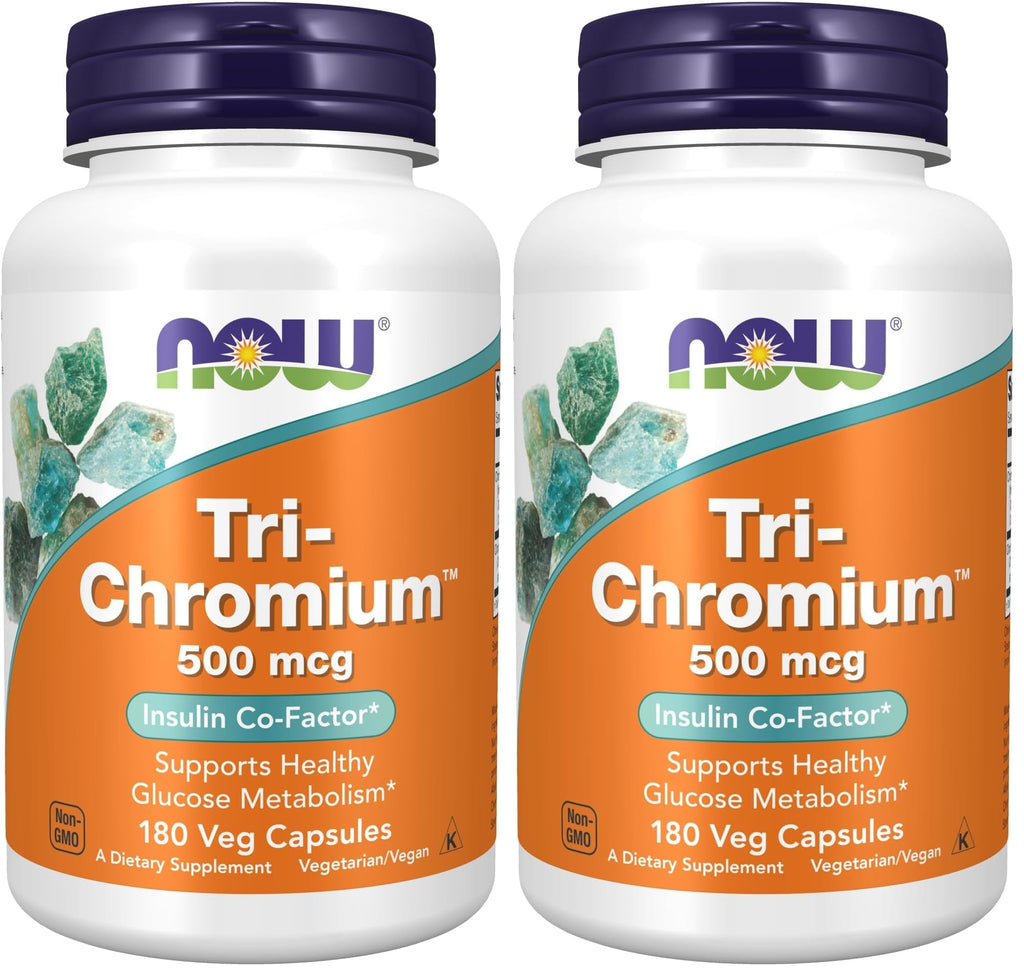 NOW Foods Supplements,Tri-Chromium™ 500 mcg with Cinnamon,Insulin Co-Factor*,180 Veg Capsules,(Pack of 2)