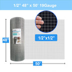LAN JIA Hardware Cloth 1/2 inch 48 in x 50 ft 19 Gauge, Hot-dip Galvanized After Welding, Chicken Wire Fencing, Garden Fencing Welded Wire Cloth Garden Fence Chicken Coop/Run Wire