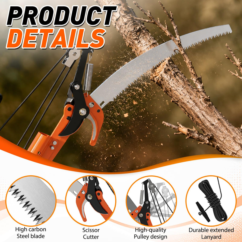 SISUPASSIE 26FT Reach Tree Trimmer, Telescoping Pole Saw with 5-20FT Extension Pole, Manual Tree Pruner Extendable for Yard, Garden, Patios
