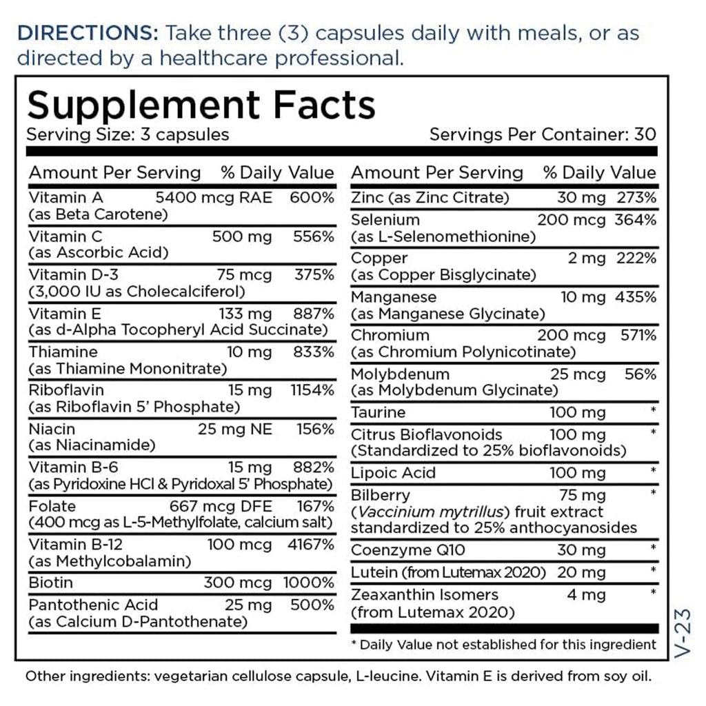 Metabolic Maintenance VitalEyes Complete - Eye Health Supplement with Lutein & Zeaxanthin - Vision & Macular Support - Antioxidant Ocular Formula - Gluten-Free - 30 Servings - 90 Capsules