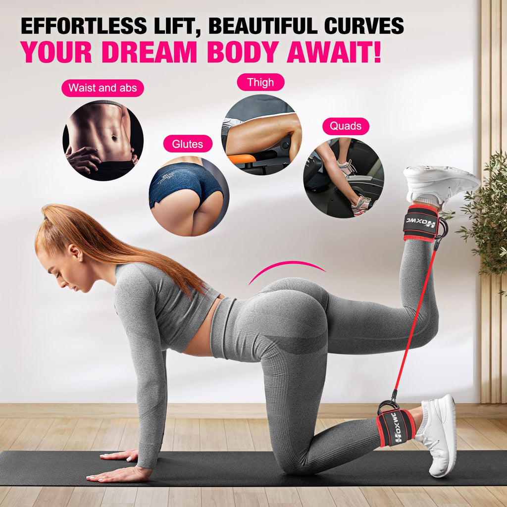 HOXWC Ankle Resistance Bands with Cuffs, Glutes Workout Equipment, Ankle Bands for Working Out, Exercise Bands for Butt Lift Women, Workout Equipment for Kickbacks Hip Gluteus Training Exercises