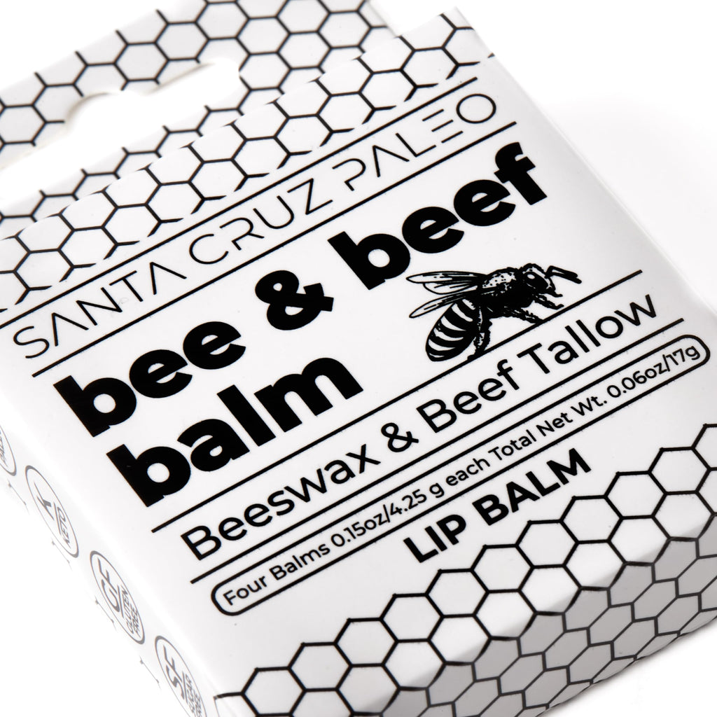 SANTA CRUZ PALEO Beef Tallow Beeswax Lip Balm Hydrating Moisturizer, Natural Grass Fed Lip Care Tallow Balm Soothes Chapped, Dry Lips, Hypoallergenic for Sensitive Skin, Long Lasting & Vitamin Rich