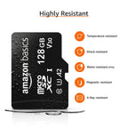 Amazon Basics microSDXC Memory Card with Full Size Adapter, A2, U3, Read Speed up to 100 MB/s, 128GB, Black