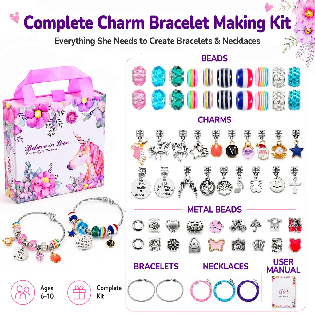 COO&KOO Charm Bracelet Making Kit, A Unicorn Girls Toy that Inspires Creativity and Imagination, Crafts for Girls Ages 8-12 with Jewelry Making Kit Perfect Gifts for 6 7 8 9 10 Girl Self-Expression!