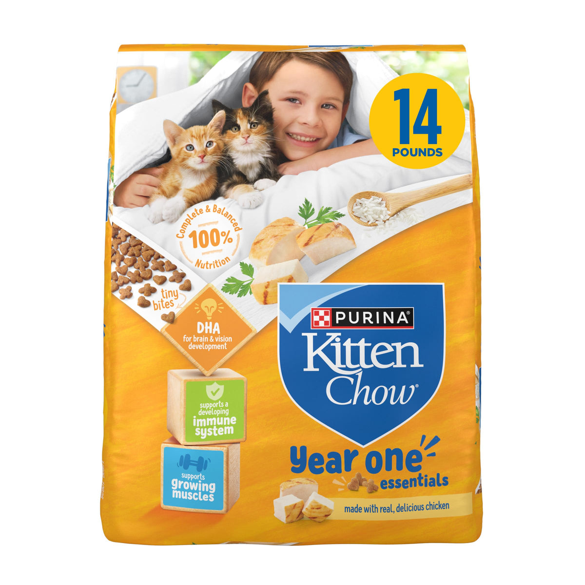 Purina Kitten Chow Year One Essentials Dry Kitten Food, 14 lb Bags