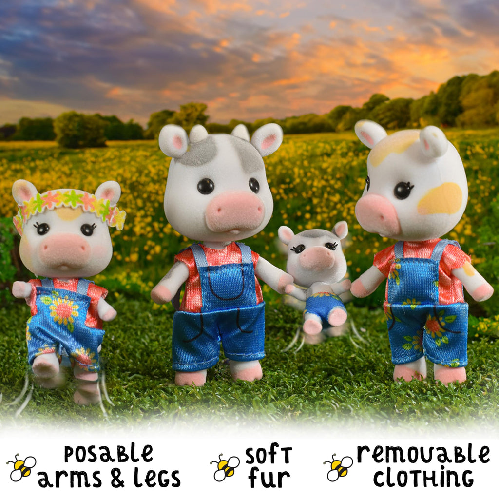 Honey Bee Acres The Cloverberrys Cow Family, 4 Miniature Doll Figures, Small