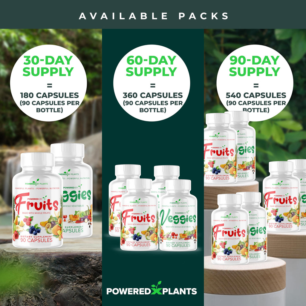POWERED X PLANTS Fruits & Veggies Capsules - Natural Superfood Packed with Vitamins & Minerals - Fruit & Vegetable Supplements for Adults Pack of 6, 90 Capsules Each