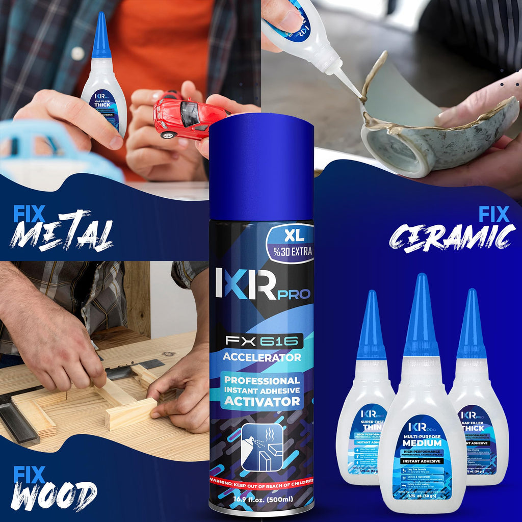 CA Glue with Activator Kit – 36 x 1.75 oz (Thin, Medium, Thick) + 12x 16.9 fl oz Accelerator Spray, Cyanoacrylate Super Glue for Woodworking, 3D Printing, Plastic, Guitar Repair & Hobby Projects