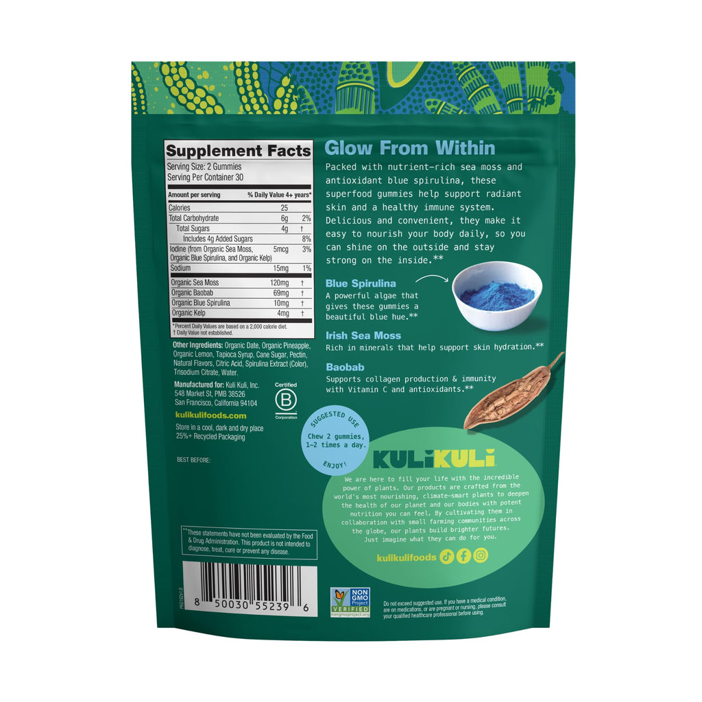 Kuli Kuli Organic Sea Moss & Blue Spirulina Gummies, 60 CT