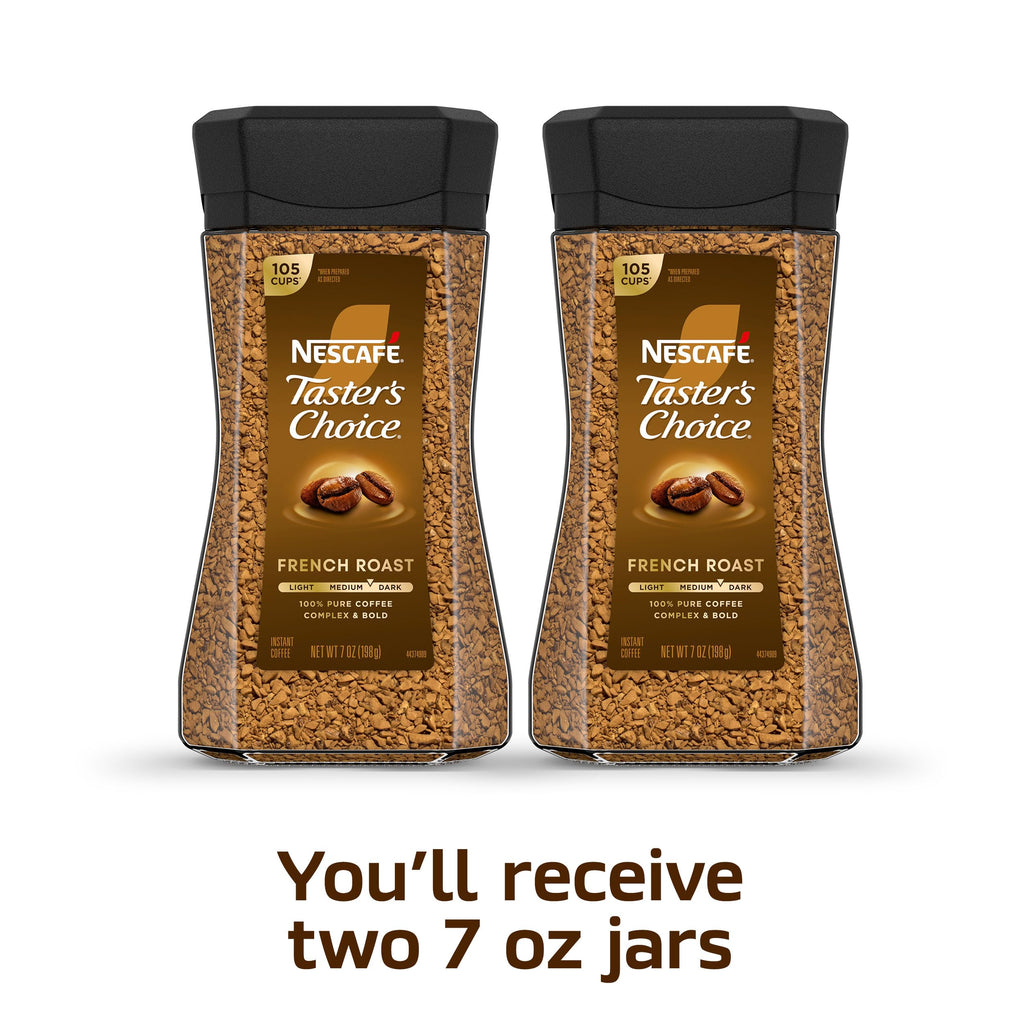 NESCAFÉ Taster's Choice Instant Coffee, Dark Roast Coffee, French Roast, 2 Jars (7 Oz Each)