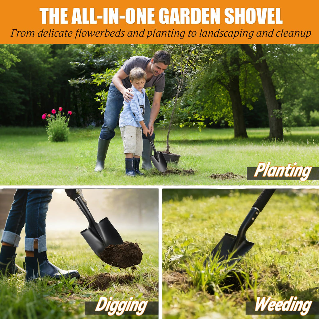 Garden Shovels for Digging, 31 Inch Small Shovel, Heavy Duty Metal Digging Shovel with D-Handle Grip, Short Kids Shovels for Digging, Mini Spade Shovel for Gardening, Camping, Beach, Car, Snow Removal