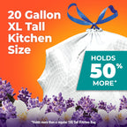 Hefty Ultra Strong 20 Gallon Trash Bags, XL Tall Kitchen Trash Bags 20 Gallon Size, Drawstring Closure, Continuous Odor Control, White, Lavender and Sweet Vanilla Scent, 80 Bags