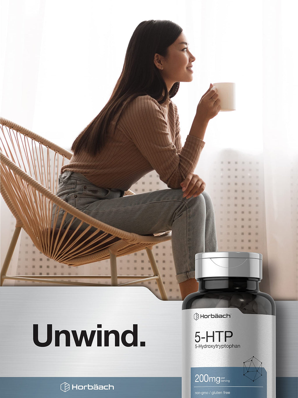 Horbäach 5HTP 200mg Supplement | 180 Capsules | 5 Hydroxytryptophan | Griffonia Simplicifolia | Extra Strength | Non-GMO, Gluten Free