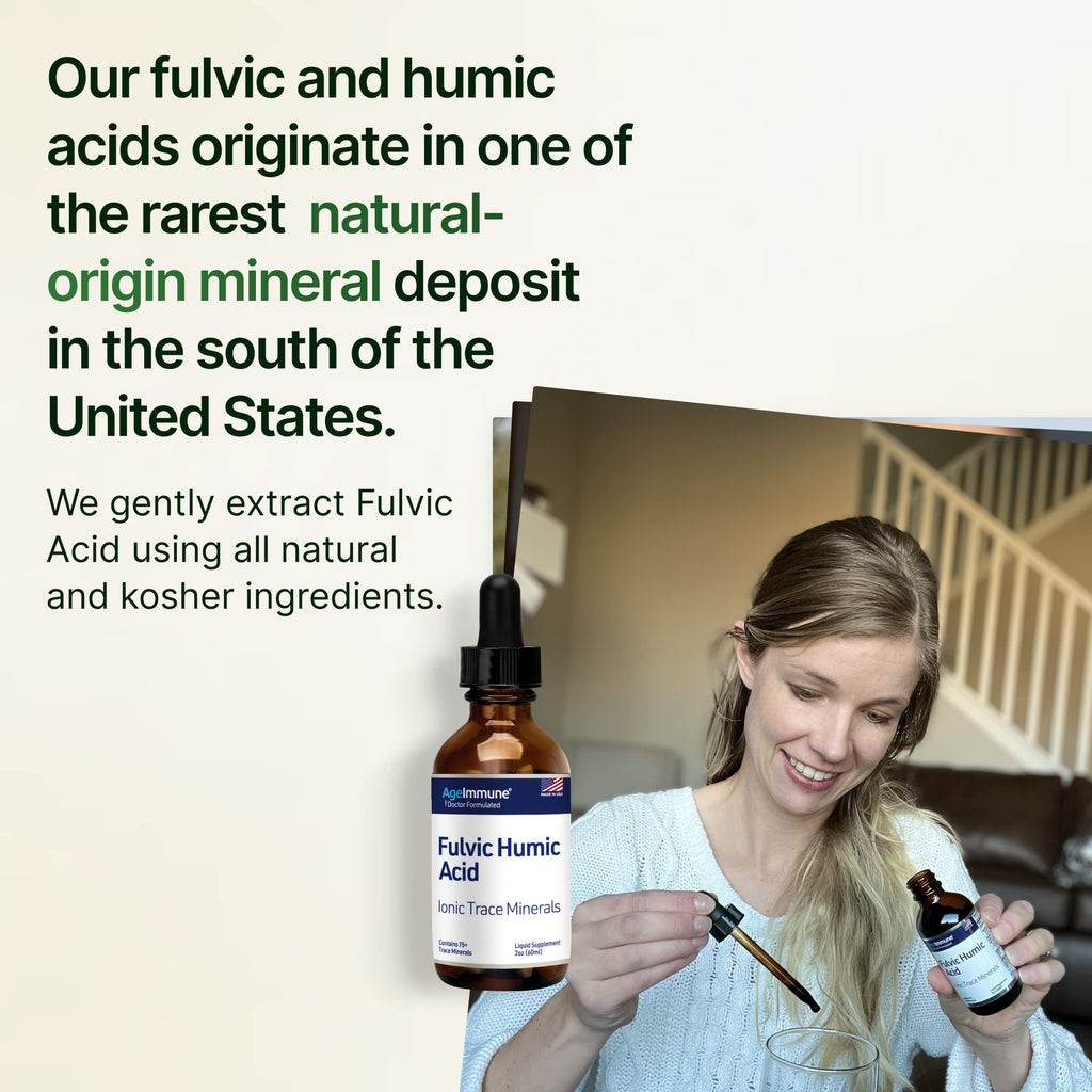 Fulvic Humic Acid 75 + Trace Minerals Liquid Supplement - Plant Derived in USA - Fulvic Acid Minerals Concentrate for Energy, Gut Health and Hydration- 1 gram per Serving - 2 oz.