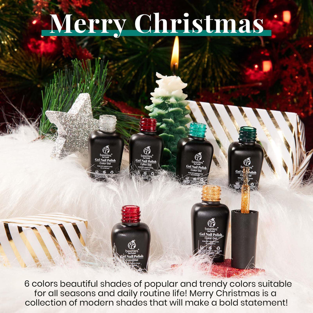 Beetles Christmas Gel Nail Polish, Red Sparkle Green Glitter Gold Silver