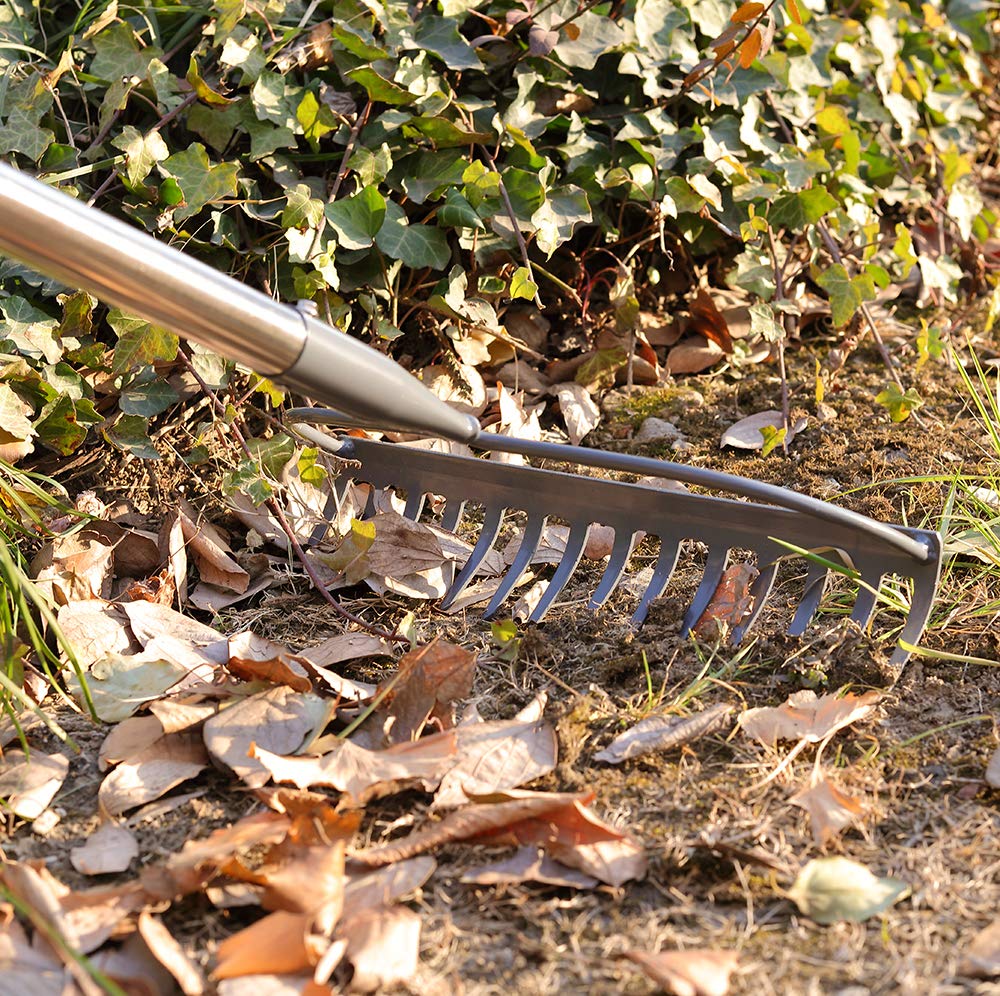 Garden Rake, 5 FT Metal Rake for Lawns Level Head Rakes with Stainless Steel Handle for Loosening Soil