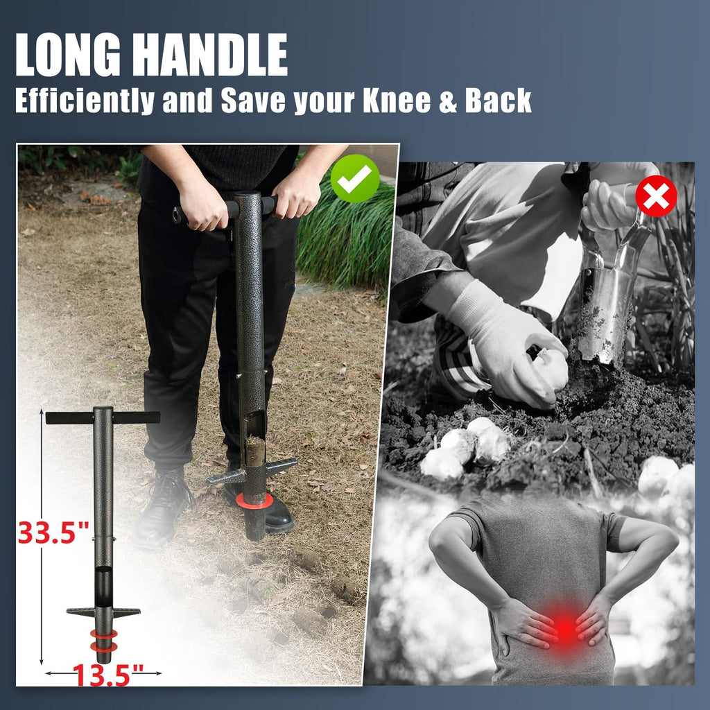 Bulb Planter Tool, 33.5 inch Long Handle Garden Sod Plugger to Dig Hole, Heavy Duty Metal Grass Plugger for Soil Test Planting or Weeding Spring Flowers Bulbs,Bedding Plants,Tulips, Lilies, Potato