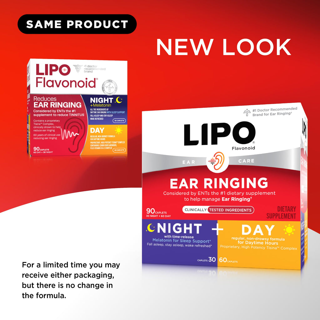 Lipo Flavonoid Day & Night Combo Kit, Tinnitus Relief for Ringing Ears, Lipo Flavonoid Plus & Lipo Flavonoid Night with Melatonin & Vitamin C, 90 Caplets