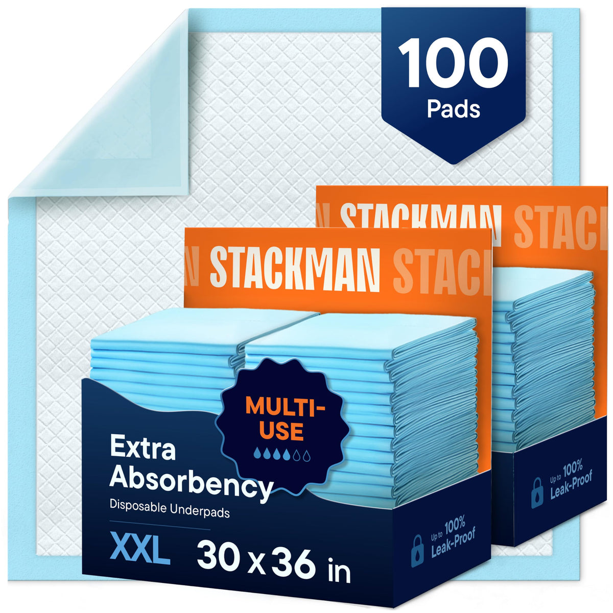 Chucks Pads Disposable Adult Underpads [100-Pack] 30"x36" XXL Extra-Large Super-Absorbent Incontinence Bed Pads – Mattress Protector Pee Pads for Adults, Kids & Pets – Bed Protection & Training