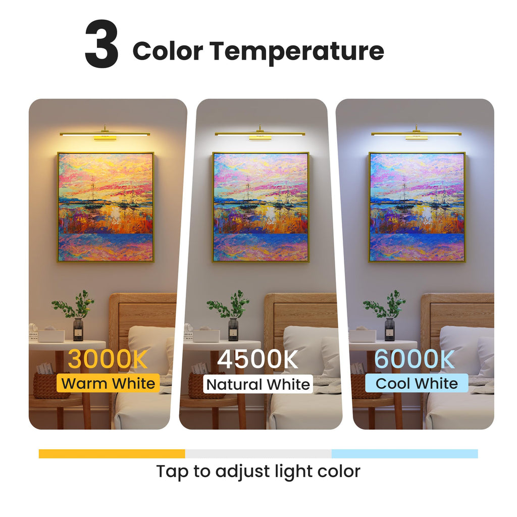 Craftersmark 24" Picture Frame Light with 1pcs Extra 8000mAh Battery - Brass Cordless Rechargeable Wall Sconce with Remote for Office, Hallway & Large Art