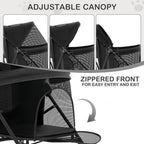 MoNiBloom 4 Wheels Pet Stroller, Easy-Fold Puppy Cage Jogger Stroller with Sun Cover, Pad and Rear Storage Bag, Breathable and Visible Mesh for Small/Medium Pets up to 22 lbs, Black