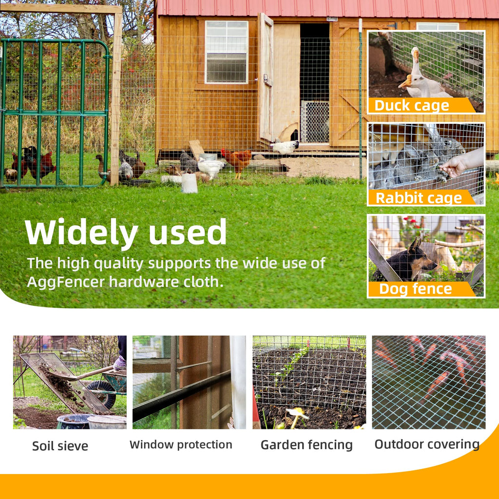 AggFencer 24in x 10ft Hardware Cloth 1/8 inch 27Ga Hot Dipped Galvanized After Welding, Chicken Coop Wire Fence, Welded Metal Fencing Roll Mesh for Bee Screen Garden Plant Poultry Animal Netting Cage