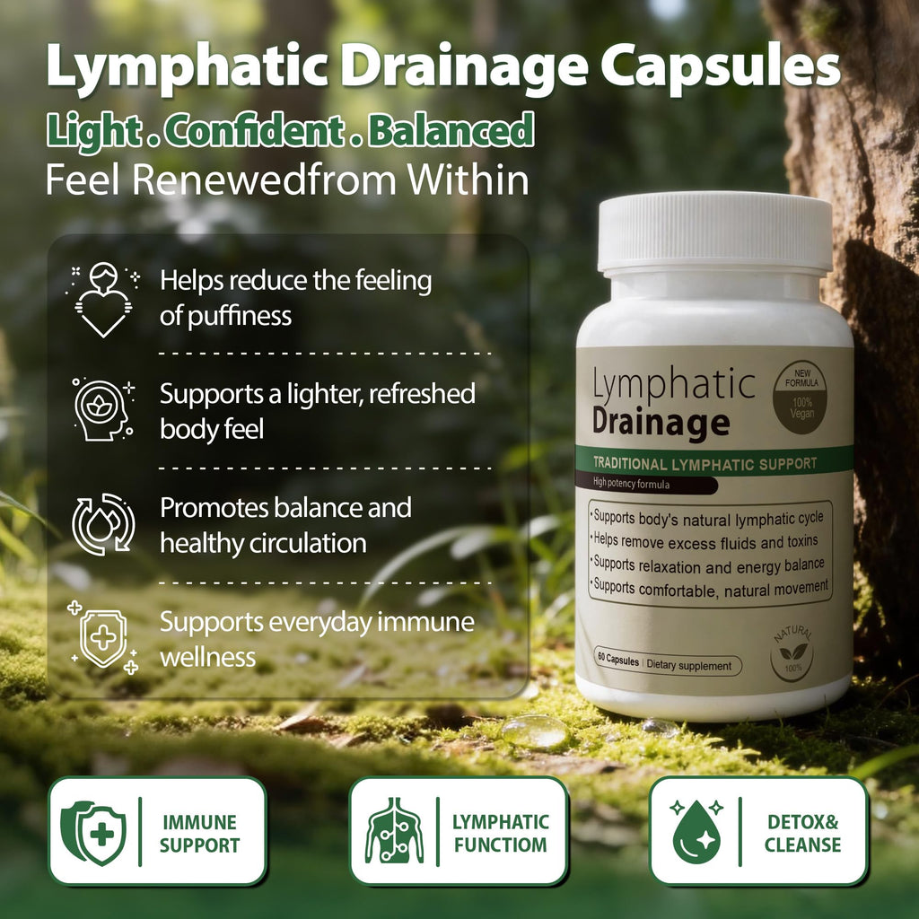 Lymphatic Drainage Capsules Natural Herbal Supplement for Immune Health & Fluid Balance, with Echinacea, Dandelion, and Burdock 60 Capsules