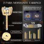 GEMQUEEN 3 Pairs Moissanite Earrings Studs 14K Gold Plated S925 Sterling Silver Flat Back Earring for Women Men - Hypoallergenic Set Cartilage Helix Piercing Jewelry D Color VVS1 1.8CT