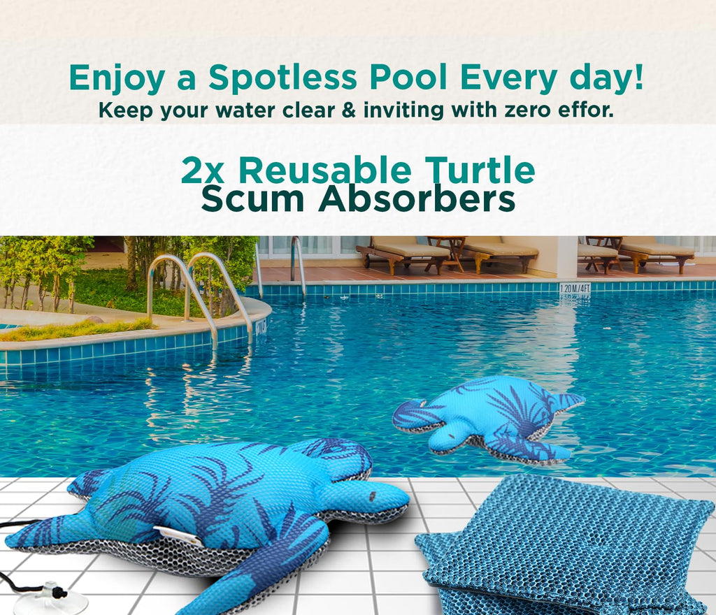2 Pack Turtle Hot Tub Scum Absorber, Floating Scum Sponge for Spa Hot Tub – Oil Absorbing Hot Tub Scum Sponge with Mesh Cleaning Cloths, Essential Hot Tub Accessories to Help Keep Water Clear