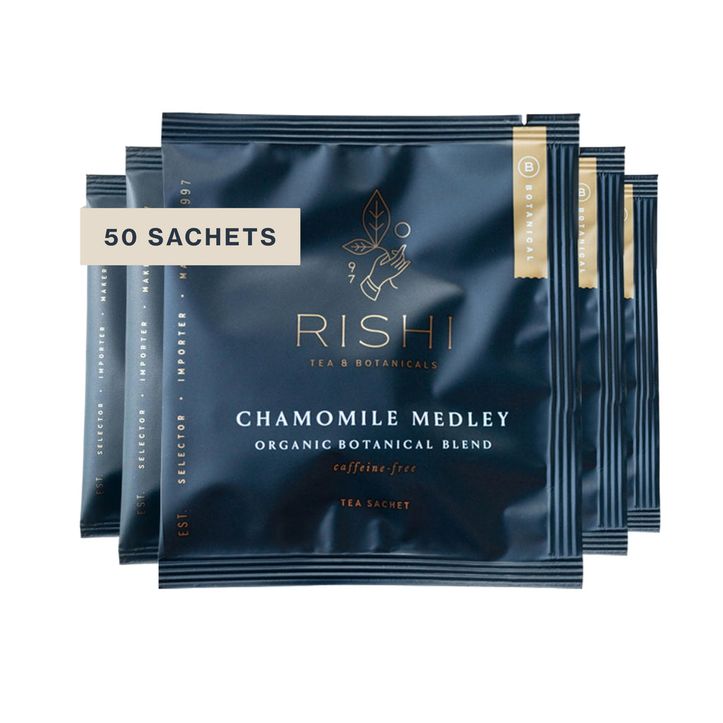 Rishi Tea Chamomile Medley Herbal Tea, Organic, Caffeine Free, Direct Trade Tea Bags, Sleep Friendly, Calming Chamomile Flowers with Lemon Verbena and Mint (Pack of 50)