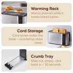 Elite Gourmet ECT-3100 4-Slice Long Slot Toaster | Extra Wide Slots for Bagels, Sourdough & Texas Toast | 6 Browning Settings | Reheat, Defrost & Cancel | Built-In Warming Rack | Stainless Steel