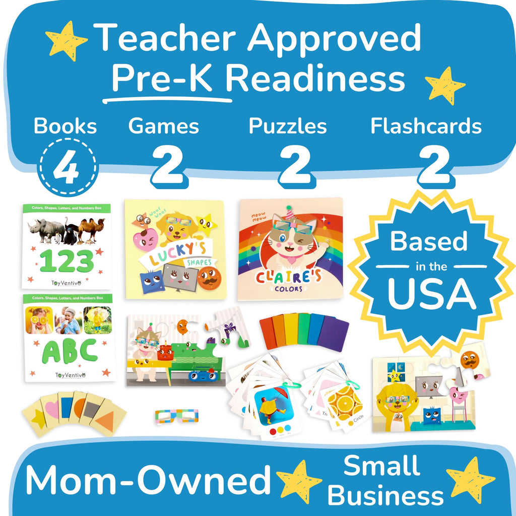 TOYVENTIVE Educational Books, Flash Cards, and Puzzles - Birthday Gifts for 1, 2, 3, and 4 Year Old Boys, Toddler Learning Toys and Activities