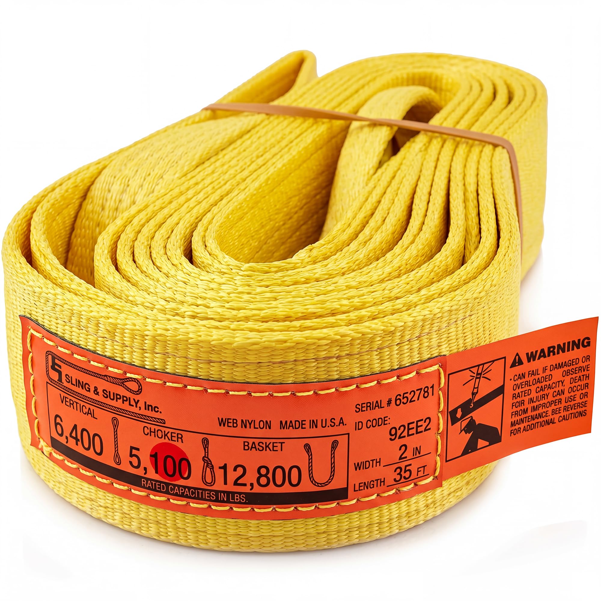 DD Sling 2 Inch x 35 Foot Nylon Lifting Sling – USA Made, 6,400 lb Vertical, 5,100 lb Choker, 12,800 lb Basket – 2-Ply Heavy Duty 900 Webbing, Type 4 Twisted Eye & Eye Rigging Sling