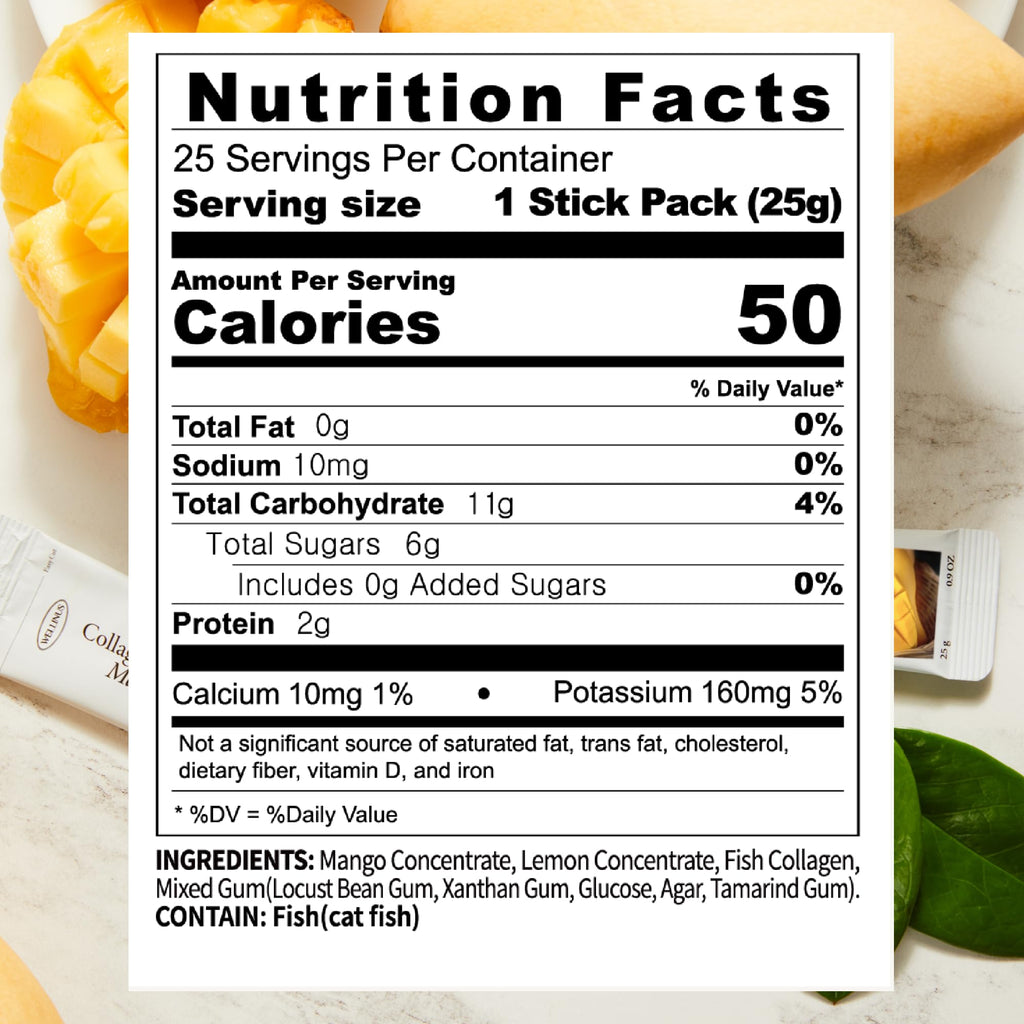 Korean Collagen Jelly Sticks - 25 Mango Flavored Marine Collagen Peptide Snacks for Anti-Aging- Collagen Protein Sugar-Free, Travel Packs for Hair & Nail Strength