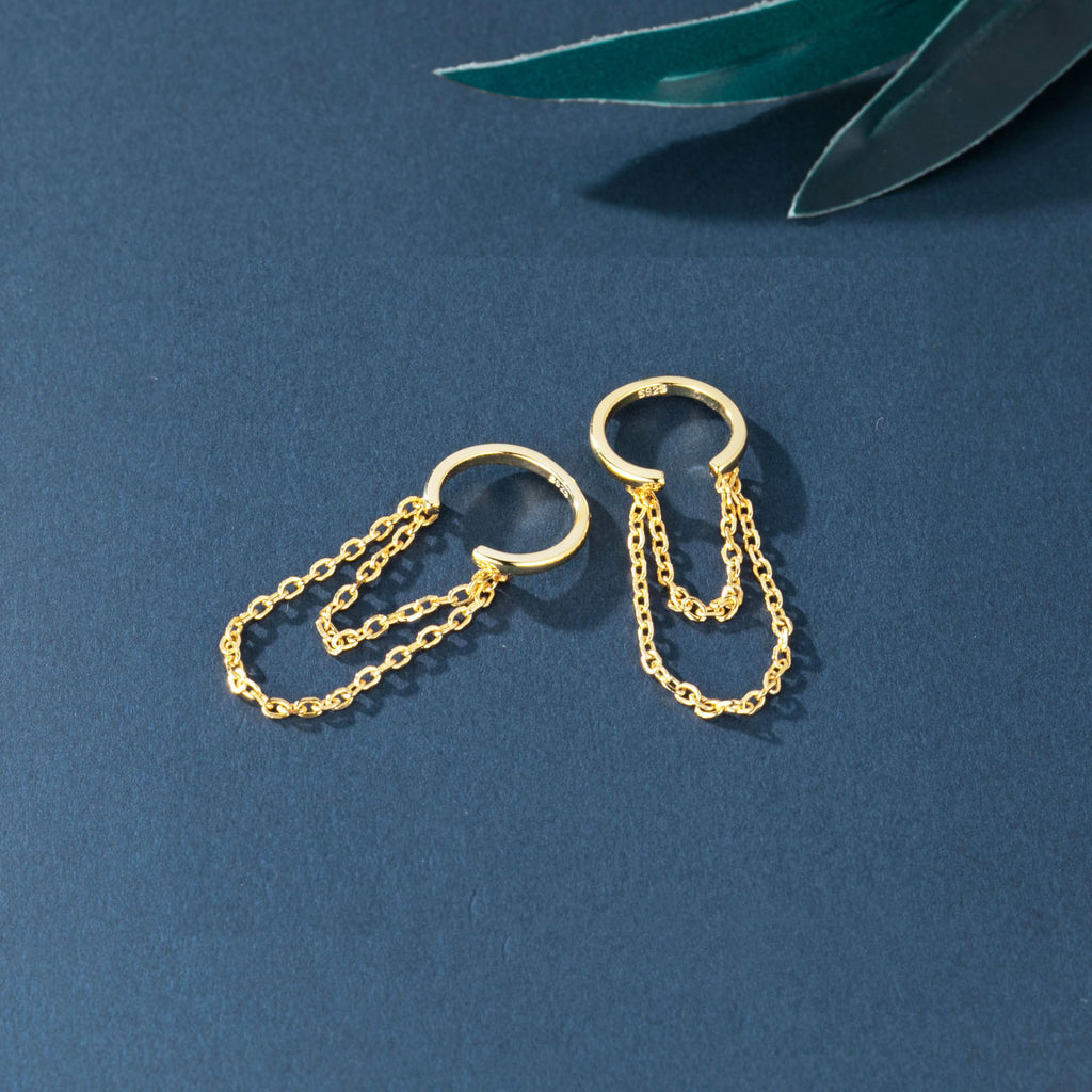 Reffeer Solid 925 Sterling Silver Minimalist Cuff Earrings Chain for Women Teens Cartilage Wrap Earrings Helix Cuffs (B-18K Gold)