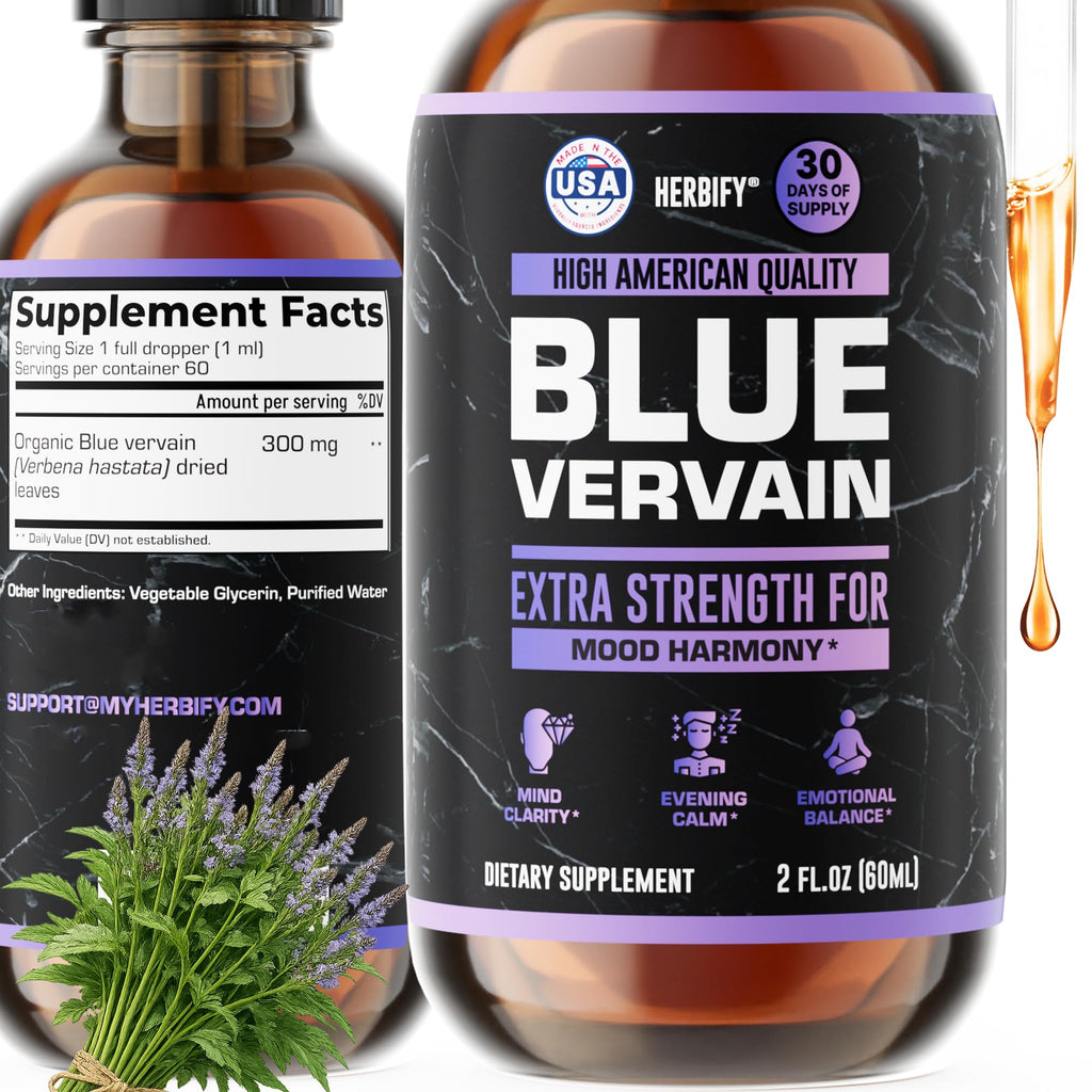 HERBIFY Blue Vervain Drops – Verbena Tincture – Vervain Supplement for Mood & Balance – Vervain Liquid Extract – Verbena Hastata (30 Days Supply) 2 Fl Oz Made in USA
