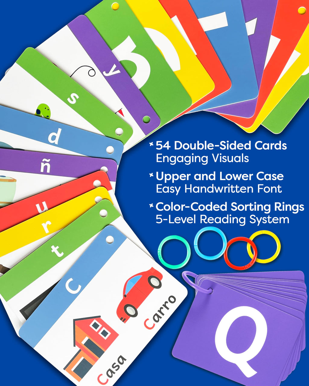 Spanish Alphabet Flash Cards - ABC Jumbo Flash Cards for Kids Ages 3-6 - Lowercase & Uppercase Letter Recognition Learning Game - Teacher Designed for Classroom, Preschool, Kindergarten & Toddlers