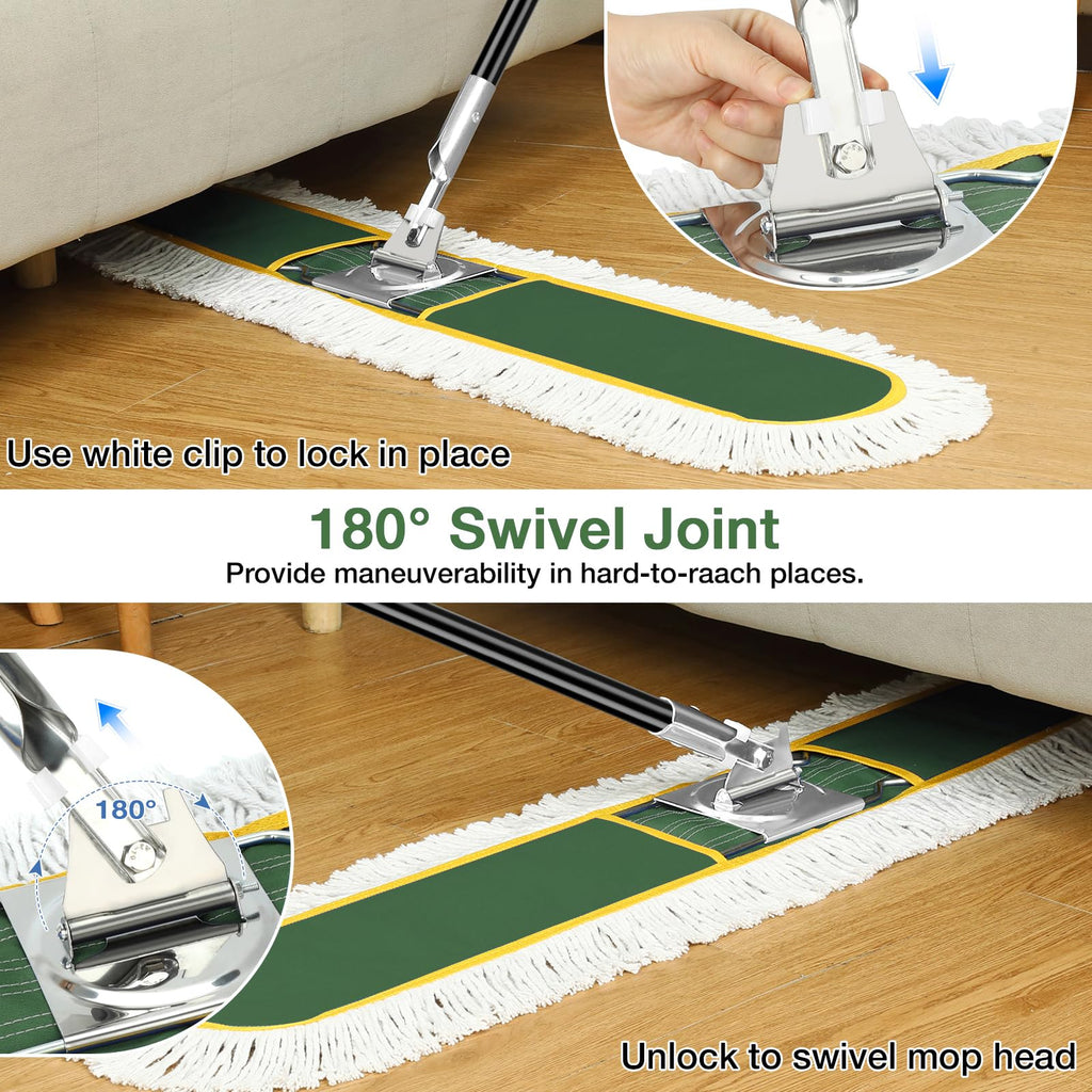 48" Commercial Dust Mop for Floor Cleaning with 2 Cotton Mop Pads