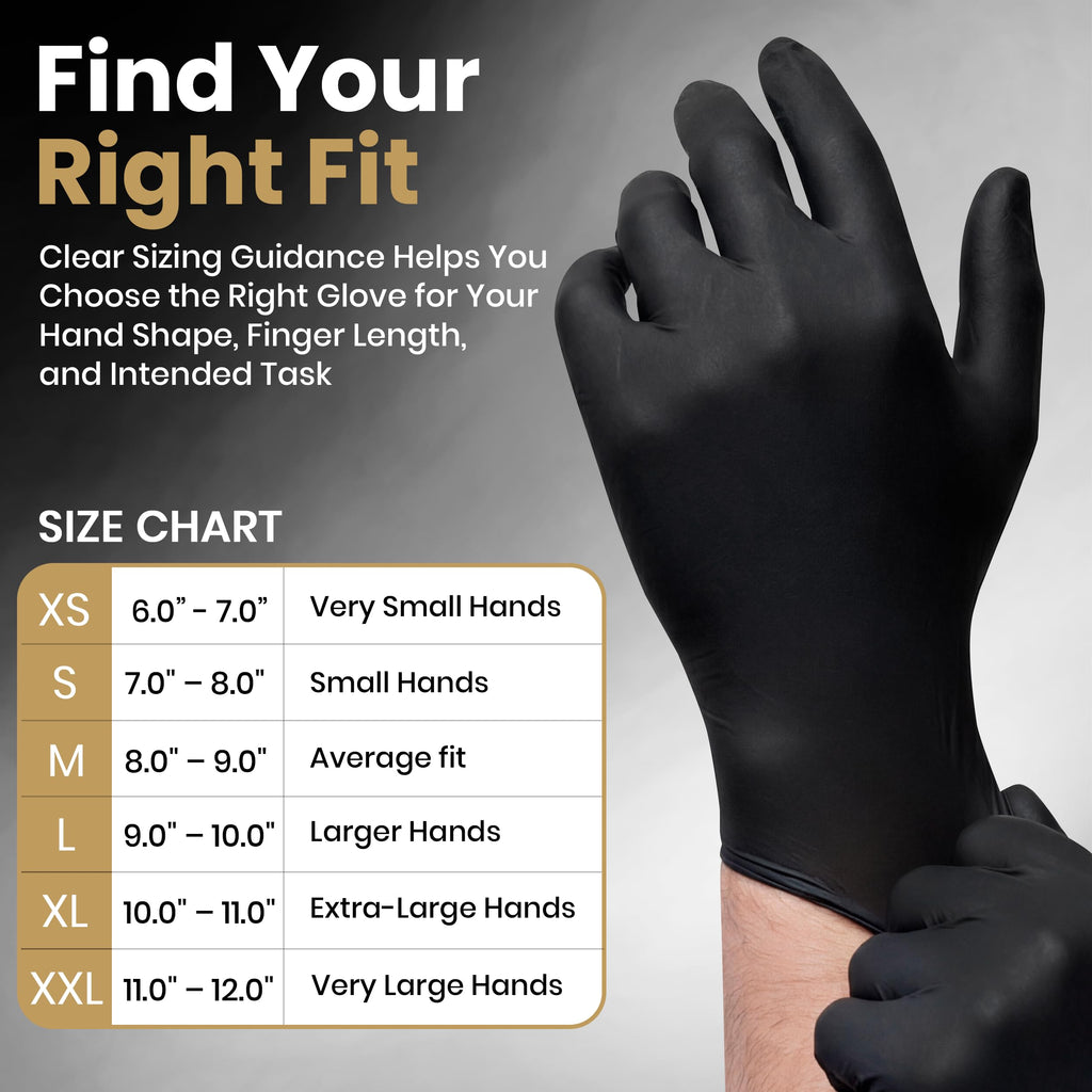 FifthPulse 6 Mil Black Nitrile Gloves Medium, 200 Count Heavy-Duty Disposable Gloves for Mechanics, Food Prep, and Medical Use - Powder-Free, Latex-Free, Extra Thick & Puncture-Resistant Rubber Glove