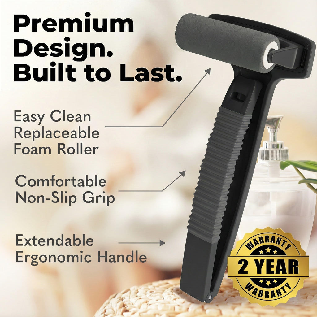 bearback Lotion Applicator for Back & Body - Long Reach Folding Handle with Reusable Foam Rollers - Apply Lotion, Medication, Ointment, Sunscreen, Self Tanner - (Black) (Handle with 2 Rollers)