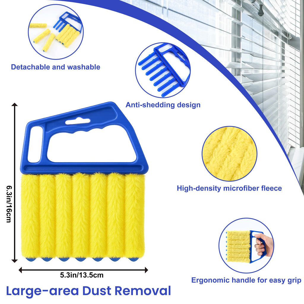 Blind Cleaner Duster Tool - 4 Pcs 7 Fingers Anti-Shedding Window Blind Cleaner Tool and 4 Pcs Air Vent Cleaner, with High-Density Microfiber Fleece and Ergonomic Handle, Detachable and Washable