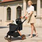 MAMIZO Foldable Dog Stroller for Medium Dogs Cats Up to 33 Lbs, Adjustable Height Handle, Pet Stroller with Aluminum and Carbon Steel Frame, Sun Shades, Storage Basket & Shock Absorbers, All-Terrain