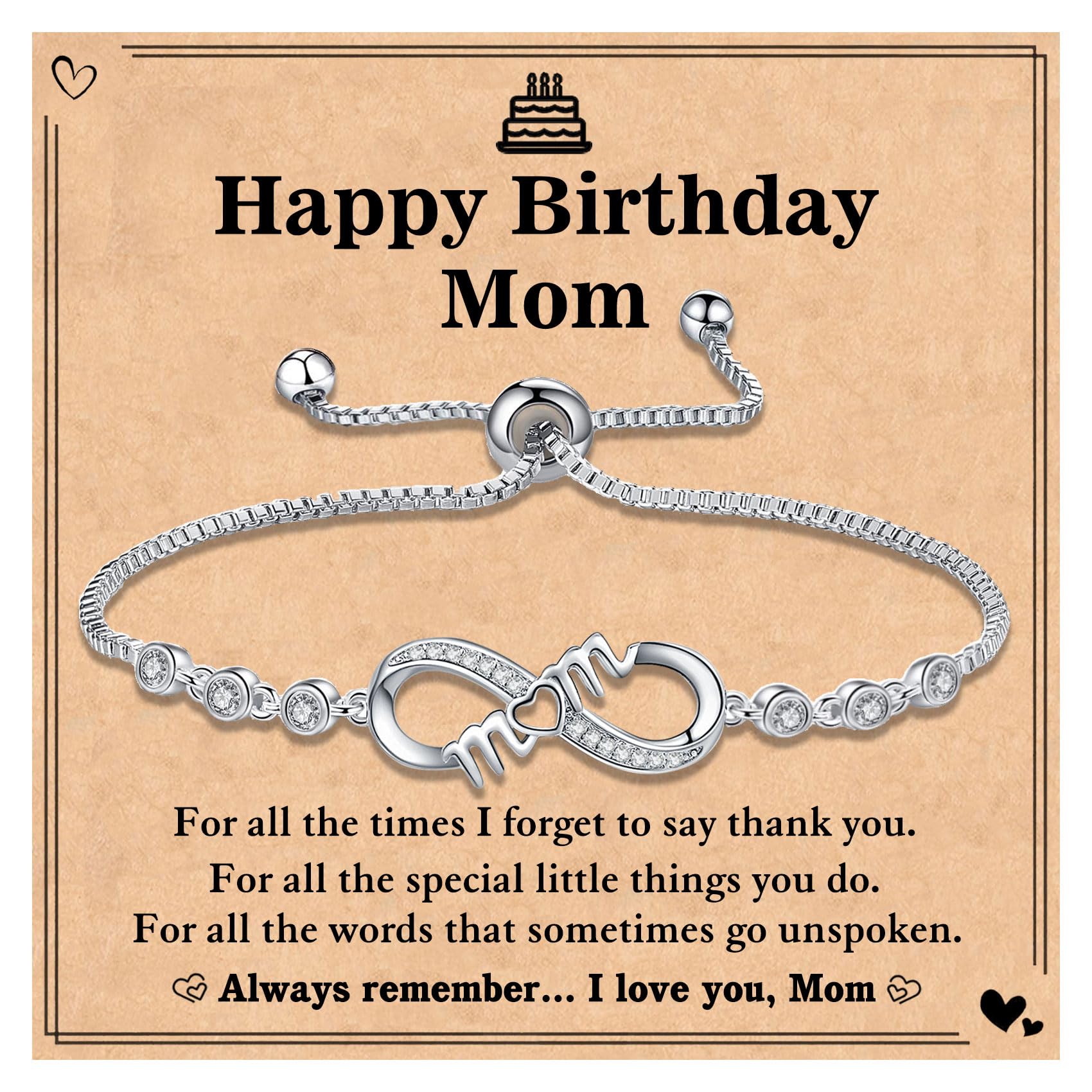 RAYSTAR Birthday Gifts for Mom from Daughter/Son, Happy Birthday Moms Card, Mom Birthday Gifts, Cool Mother Bday Presents Ideas Infinity Love Bracelets for Mum