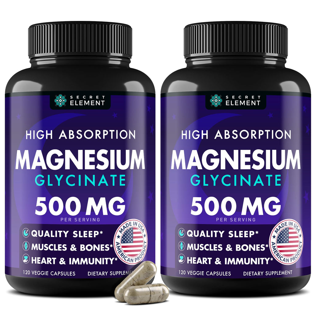 Magnesium Glycinate 500MG Capsules, Magnesium Supplement for Adults & Kids with Kava Kava, High Absorption, Vegan & Non-GMO, 120 Capsules, Pack of 2