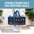 CleverMade Eco Collapsible Shopping Basket with Handles, 24L Ocean, 3 Pack